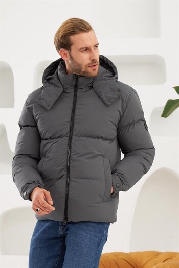Danger Men's Waterproof Removable Hooded Puffer Coat Anthracite