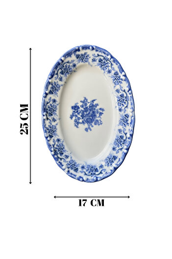porselenden Antique Baby Blue 2li 25 Cm Premium Porselen Orta Boy Kayık Sunum Servis Seti Mavi