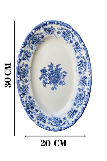 porselenden Antique Baby Blue 2li 30 Cm Premium Porselen Büyük Boy Kayık Sunum Servis Seti Mavi