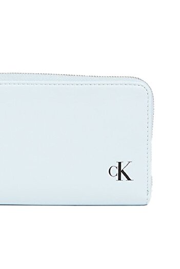 Calvin Klein Ck Calvin Kleın Women's Zipper Detailed Logo Printed Multi-Compartment Blue Wallet