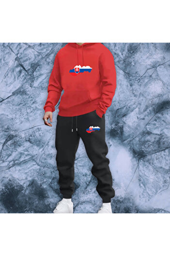 NEW TRENDY COLLECTİON Slovakia Flag Graphic Custom Design Comfortable Seasonal Kangaroo Sweatshirt-Sweatpants