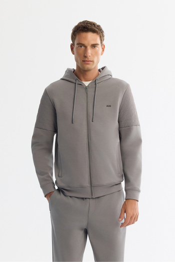 Avva Men's Gray Hooded Cotton Zippered Elastane Regular Fit Sweatshirt A42Y1264