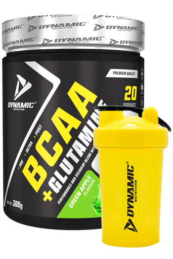 Dynamic Nutrition Green Apple Flavored Bcaa Glutamine 300Gr - 20 Serving Shaker with Taurine and Caffeine Added Gift