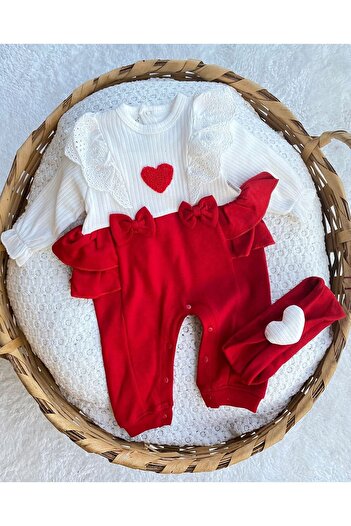 MBK GARDEN Heart Scalloped Bow Bandana Baby Girl Jumpsuit