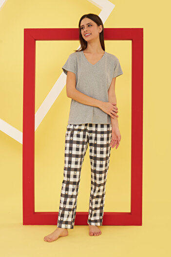 NBB Gri Pandalı Kaşkorse Pijama Takımı