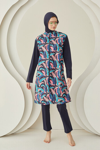 NBB Leaf Patterned Colorful Woven Hijab Swimsuit