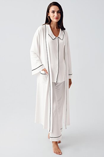Artış Baby Lapel Buttoned Long Sleeve Maternity Dressing Gown Pajamas Set
