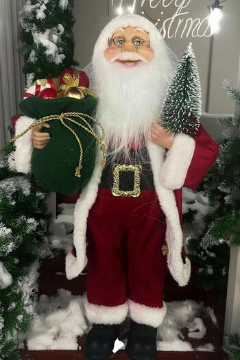 Sole Yılbaşı Süsü Noel Baba Biblo Figür Büyük Boy 45cm -Elinde Çam Ağacı ve Hediye Çuvalı ile