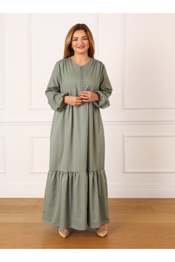ALİA Plus Size Brit Button Detailed Dress - Green - Alia