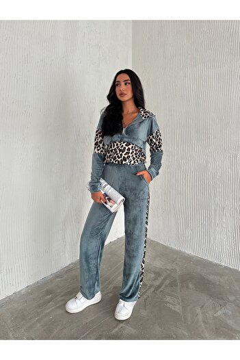 winmoda Σετ φόρμας Velvet - Leopard Print Velvet Tracksuit