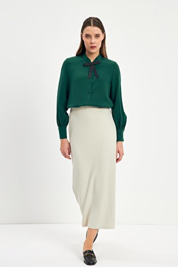 Zühre Slit Straight Cut Stone Long Skirt Etk-0164