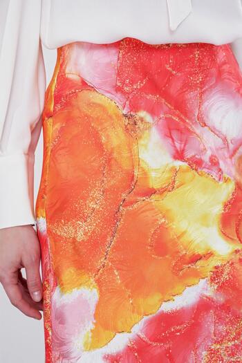 Zühre Orange Patterned Long Skirt - ETK-0158