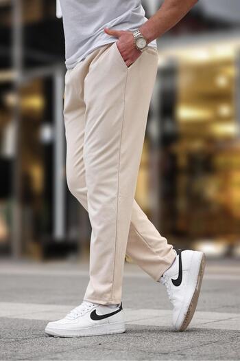 Madmext Beige Straight Leg Men's Trousers E6556