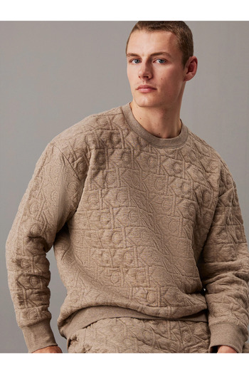 Calvin Klein Men's Printed Quilted Cotton Crew Neck Long Sleeve Brown Sports Tracksuit Set 000Nm271
