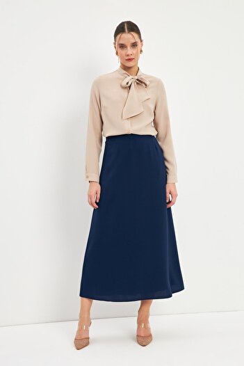 Zühre Straight Cut Navy Blue Long Skirt Etk-0161