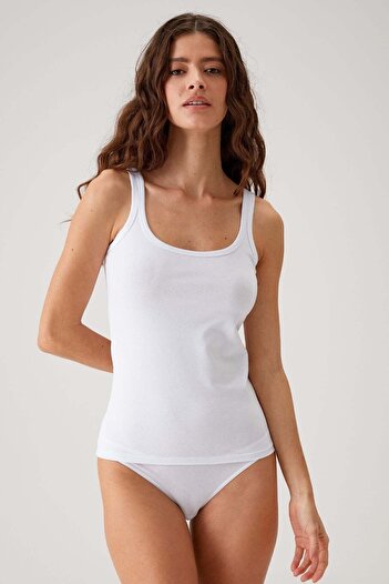 Pierre Cardin Economic Pack of 2 White 1025 Square Collar Thick Strap Basic Cotton Athlete Set