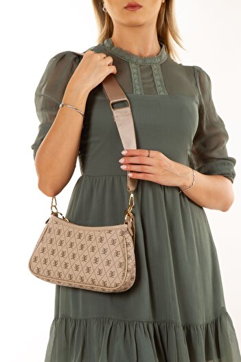 Newish Women's Mink Vegan Leather Patterned Sleeve Cross Shoulder Bag