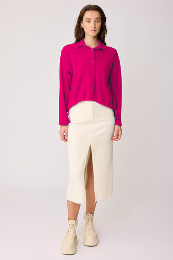 Vitrin Buttoned Front Lace Up Waist Single Pocket Knitted Blouse