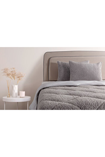 İdaş Anthracite Plush Single Duvet Set - Adj Sharpa