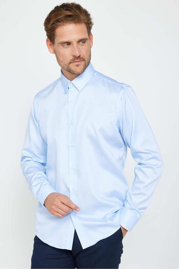 Tudors Blue Slim Fit Ekoteks - 100% bumbac, cămașă certificată fără călcat