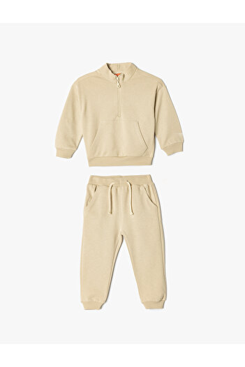 Koton Cotton Tracksuit Set - Sweatshirt and Raised Sweatpants