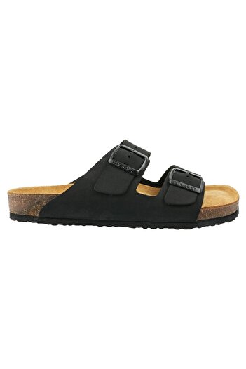 İncim Double Buckle Orthopedic Comfortable Men's Slippers Black/Nubuck