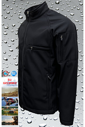 Polviton Softshell Fleece Inside Waterproof Jacket Windproof Winter Men's Coat Black