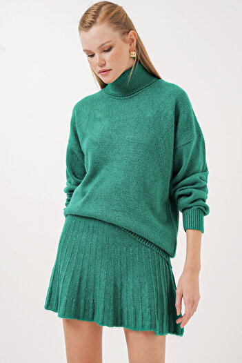 Bigdart 15891 Emerald Green Knitwear Σετ πουλόβερ και φούστα