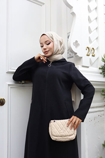 Atelier Lina Women's Cashew Coat with Hooded Zippered Pockets