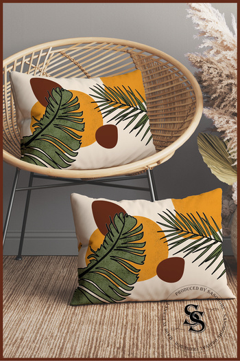 SasoHome Special Design Honey Color Palm Designed 2-Piece Rectangular Throw Pillow Cover