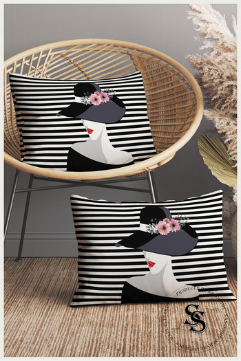 SasoHome Paris Love Woman and Flowers Patterned 2-Piece Rectangular Throw Pillow Cover