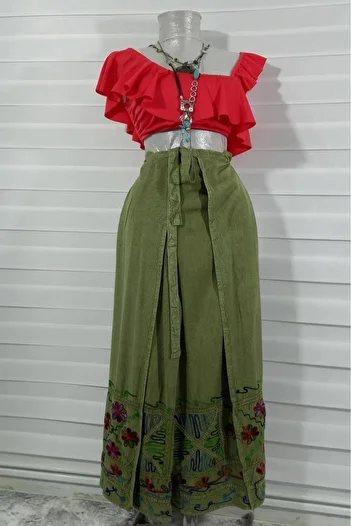 EREN STYLE Authentic Embroidery Embroidered Harem Baggy Puzzle Pants(103 cm)
