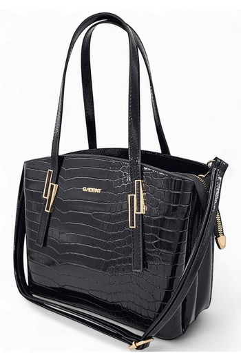 Evident Black Crocodile Patterned Multi-Compartment Women's Shoulder Bag