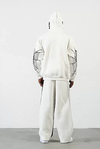 BB COMPANY Moda Luna Three Thread Printed Zippered Hooded Cardigan - White