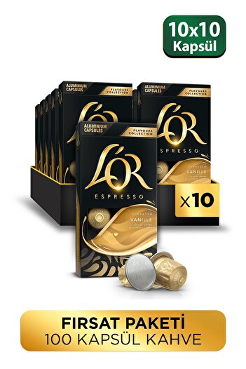 L'OR Vanilla Flavored Nespresso Compatible Aluminum Coffee Capsules 10 x 10