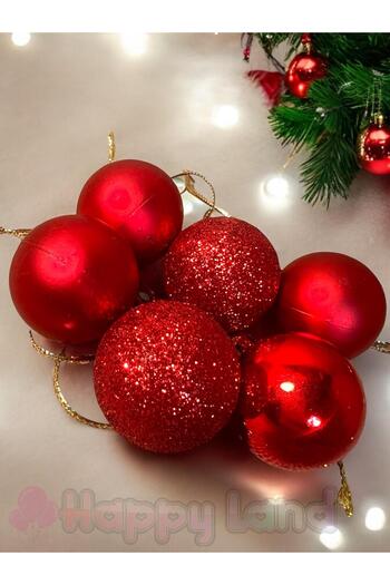 Happyland Christmas Pine Tree Ornament Red Christmas Ball 4 cm 6 Pieces Red Christmas Cici Balls