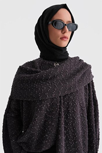 Armine Pullu Kumaşlı Asimetrik Hırka 24k5607 Antrasit