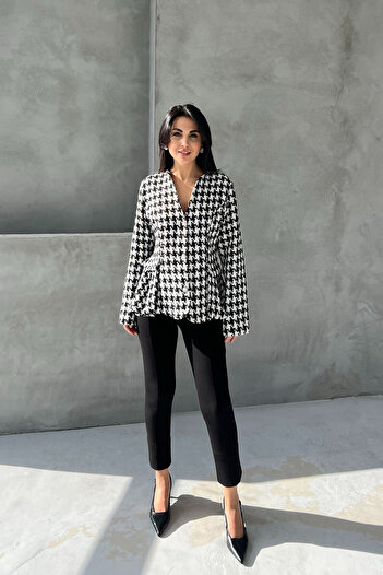 Seda Yalçın Atelier Siyah Kazayağı Kurdele Detay Tasarım Ceket