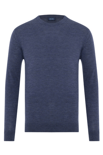 Germirli Crew Neck Aviator Blue Merino Wool Knitwear