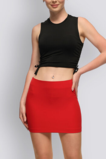 HOX'S Red Slim Fit Mini Skirt - Flap, Low Waist