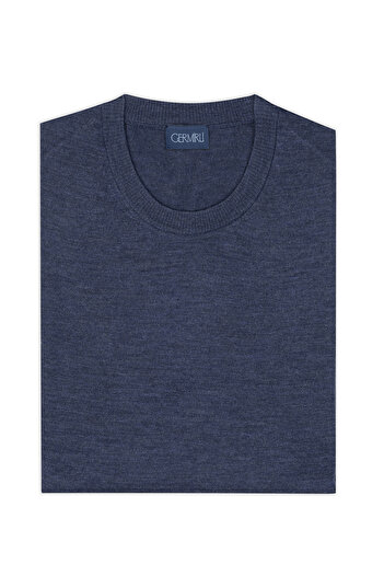 Germirli Crew Neck Aviator Blue Merino Wool Knitwear
