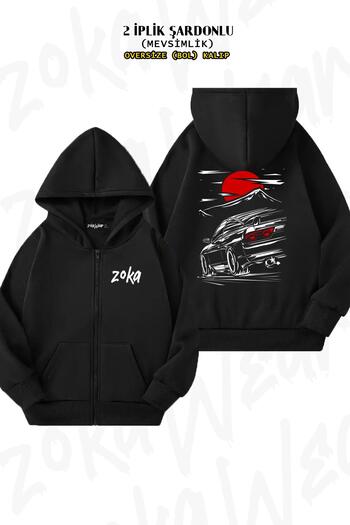 ZOKAWEAR Μαύρη ζακέτα Nissan Silvia S13 - Πίσω στάμπα με φερμουάρ και κουκούλα (2 κλωστές)
