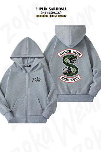 ZOKAWEAR Serpents Riverdale Back Printed Grey Oversize Cardigan - Zip and Hoodie (2 Thread)