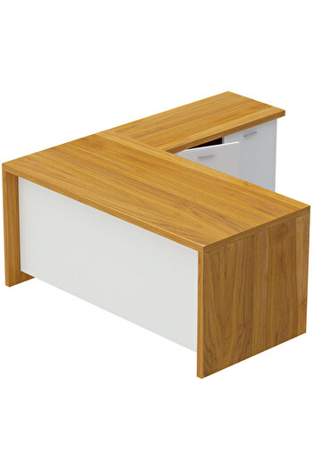 Mahmayi Zelda M225 L-Shape Executive Workstation Desk with Cabinet Ideal for Office - Light Walnut