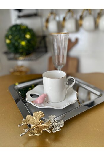 atabey home collection 2 Pcs Coffee & Tea & Presentation Tray Metal Casting Silver Tray with Butterfly Accessories