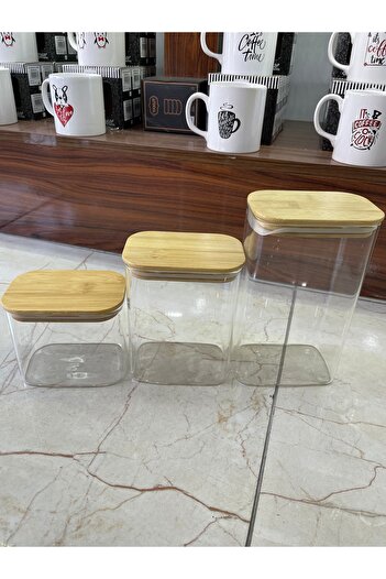MİMOZA PARK 3-Piece Bamboo Lid Jar Set Spice Set (1600 / 1100 / 400 ml)
