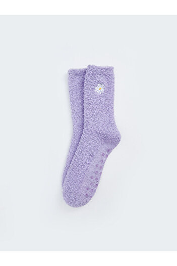 LC Waikiki Lcw Dream Lilac Floral Embroidery Women's Home Socks