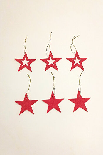 Kuzeylina 6-Piece Red Star Christmas Tree Ornament - Felt and Gold String