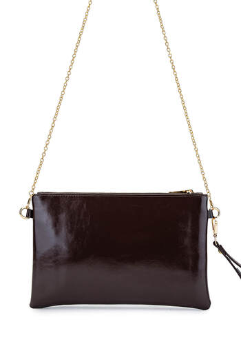 Tamer Tanca Women's Vegan Brown Patent Leather Handbag