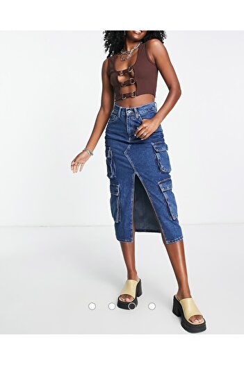SARA Clothessy Fusta cargo din denim ruptă din anii 90